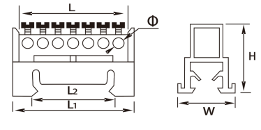 Conector de aterramento com blocos terminais de suporte tipo Din Rail H